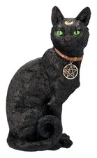 Pacific Giftware Realistic Black Cat Sculpture Crescent Moon Wicca Charm 12 Tall picture