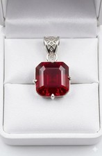 25 Ct+ Natural Red Ruby Asscher Cut 925 Solid Silver Pendant Gemstone picture