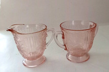 Depression Glass Pink Footed Creamer and Sugar American Sweetheart Rare Find picture