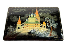 1979 Kholui Russian Lacquer Box Kolomenskoye Blue Domes Signed Utkina Vintage picture