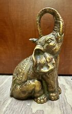 Beautiful Brass Elephant Bookend With Trunk Raised Wearing Ceremonial Blanket picture