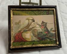 Antique Victorian Trade Card Ephemera Framed, Union Case, Kitty Cat With Dove picture