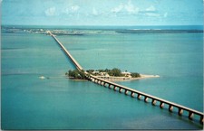 Pidgeon Key Seven Mile Bridge Overseas Highway Florida Aerial Chrome Postcard picture
