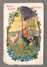 Vintage 1908 Easter Postcard, Hen & Rooster, Embossed, SL & Co. Germany Retro picture