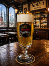 Vintage Henninger Kaiser Pilsner Privat Beer Glass SAHM Germany 0.25L Gold Rim picture