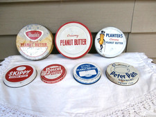 Vintage JFG Peanut Butter/Product Metal Jar Lids Lot of 7, aLL DIFFERENT picture