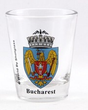 BUCHAREST ROMANIA COAT OF ARMS SHOT GLASS SHOTGLASS picture