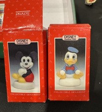 2 Vintage Schmid Disney Mickey Mouse & Donald Duck Mini Ceramic Ornaments IOB picture