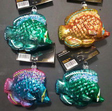 New Robert Stanley Glass Tropical Fish Christmas Ornament orange green set of 4 picture