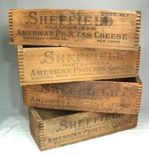 Vtg Sheffield Wooden Cheese Boxes Advertising Primitive Lot of 4 Hard to Find picture