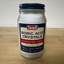 Antique Rexall Boric Acid 7 oz Glass Bottle - Mid-Century Pharmacy Prop FULL picture