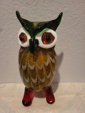 Modern Murano Style Art Glass Colorful Animal Figurine Wise Owl 8 Inches picture
