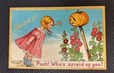 1911 HALLOWEEN POSTCARD GIRL SCARECROW JOL POST CARD RAPHAEL TUCK picture