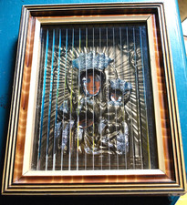 RARE Antique TRICENIUM Christianity WALL ART Framed LENTICULAR 3VIEWS Jesus Mary picture