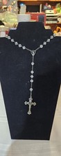 Vintage Sterling Silver ROMA Crucifix Rosary Clear Crystal Glass Beads picture