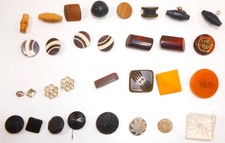 30+ RARE Vintage Buttons Wood Faux Tortoise Bakelite Celluloid Glass Rhinestone picture