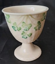 Belleek Irish Porcelain Shamrock Basketweave Egg Cup 2.5” Vintage 2008-2011 picture