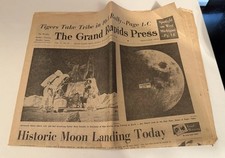 1969 Grand Rapids Press APOLLO 11 Historic Moon Landing Today July 20 Newspaper picture