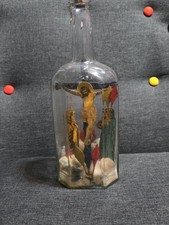 Vintage Greek Orthodox Crucifixion Folk Art Shrine in Glass Bottle Jesus 11