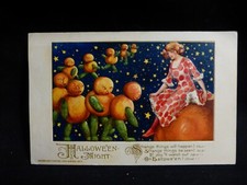 Halloween Postcard-HTF Winsch--Veggie Men Marching to their Queen -ON Pumpkin picture