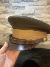 US Army Dress Service Visor Cap Hat Size Military Leather Brim Strap Vintage picture