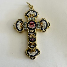 Italian Micro Mosaic Millefiori Cross Pendant – Mid-Century, c. 1950s–60s picture