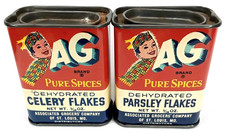 AG Celery & Parsley Flakes Advertising Spice Tin Set Of 2 Vintage 1950s picture