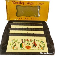 Set 4 Vintage Kentley Serving Trays Scandinavian Wood Fibers Original Box USA picture