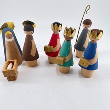Swedish Wooden Nativity 7pc Christmas Svensk Slojd Folk Art Minimalist Creche picture