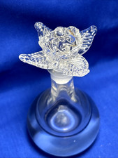 Vntg.  Art Deco Czech Bohemian Glass Perfume Bottle Floral Rose Openwork Stopper picture