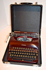 Vtg. 1939 Corona Silent Manual Typewriter - Burgundy - w/Case & Manual picture