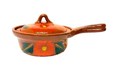 Mexican Fry Pan Covered Skillet Redware Terra Cotta Clay 8