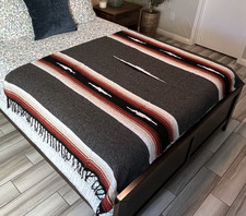 Authentic Mexican Blanket Grey Rust White Diamond | Yoga Blanket | Home | Picnic picture