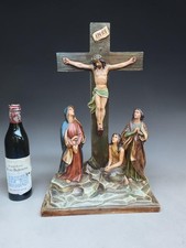 Antique Crucifixion Group Statue Calvary Jesus Mary Magdalene Saint John picture