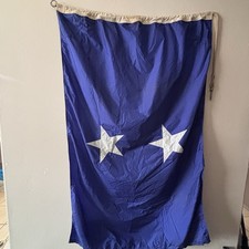 Vintage US Navy Rear Admiral 2-Star Flag Blue Nylon/Wool Seaman Rope L58”xW42.5” picture