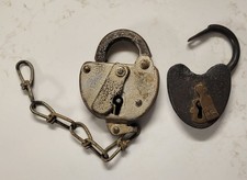 2 Antique Padlocks, (1) D.M. &  Co-Unlocked, (2) B. & M. R.R. /w Chain-Locked picture