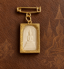 Phra Somdej Style Thai Buddha Amulet Vintage Pendant Brooch Buddhism Lapel Pin picture
