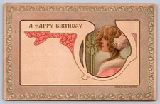 K67/ Interesting Postcard c1910 Art Nouveau Woman Fancy Border 39 picture