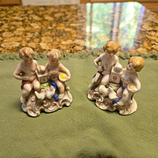 Occupied Japan Ceramic Children Figurines Set of 2 Hand Painted Painted Finish picture