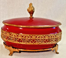 Antique 19th / Early 20th Century French Oxblood Red Opaline Glass Jewelry Box picture