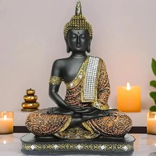 Buddha Statue Large Outdoor Garden Happy Antique Thai Zen Stone Sitting New Gift picture