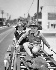 Vintage Boy Firemen 1930s BLK and White Matte Photo Reprint 8