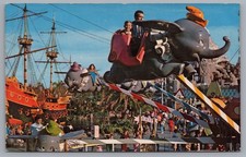 Disneyland Flying Dumbo Elephant Fantasyland Pirate Ship Postcard picture
