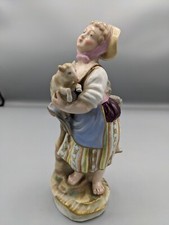 Antique 1920s French Achille Bloch Girl with Sheep Porcelain Figurine 7