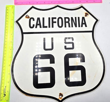 VINTAGE US ROUTE 66 CALIFORNIA PORCELAIN METAL HIGHWAY SIGN GAS OIL ROAD SHIELD picture