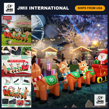 Giant 12 Ft Christmas Inflatable Santa Sleigh & 3 Reindeer Yard Decor with LED L picture