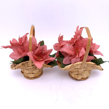 Lot of 2 PINK POINSETTIA Flower Basket for Byers Choice Carolers Accessory picture