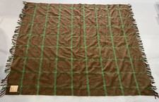 NETHERFIELD MILL Abraham Moon & Sons Military Green Gray Plaid Wool Fringe Throw picture