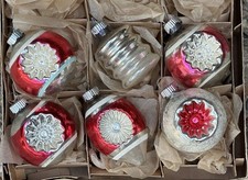 VTG Shiny Brite Made In USA Mica Double Indent Lantern Torpedo Glass Ornaments picture