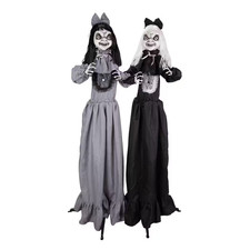 5 Ft. Animated LED Standing Girl Twins Halloween Animatronic picture